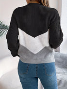 Noreen | Women's Color-Block Cable Knit Sweater – Round Neck