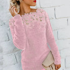 Dahlia | Women's Lace Collar Knit Sweater – Soft Long Sleeve Pullover for Fall & Winter – Pink