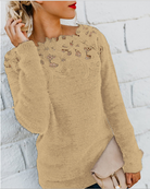Dahlia | Women's Lace Collar Knit Sweater – Soft Long Sleeve Pullover for Fall & Winter – Khaki