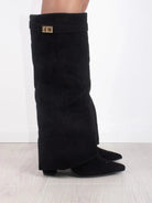Daisy | Women's Knee High Block Heel Boots – Suede-Look Tall Boots with Gold Detail