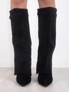 Daisy | Women's Knee High Block Heel Boots – Suede-Look Tall Boots with Gold Detail