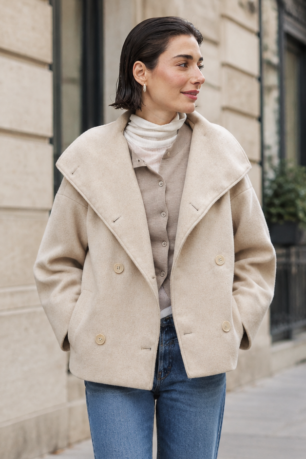 Women's Double-Breasted Short Coat – Structured Fit
