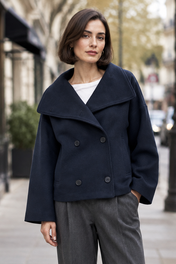 Women's Double-Breasted Short Coat – Structured Fit