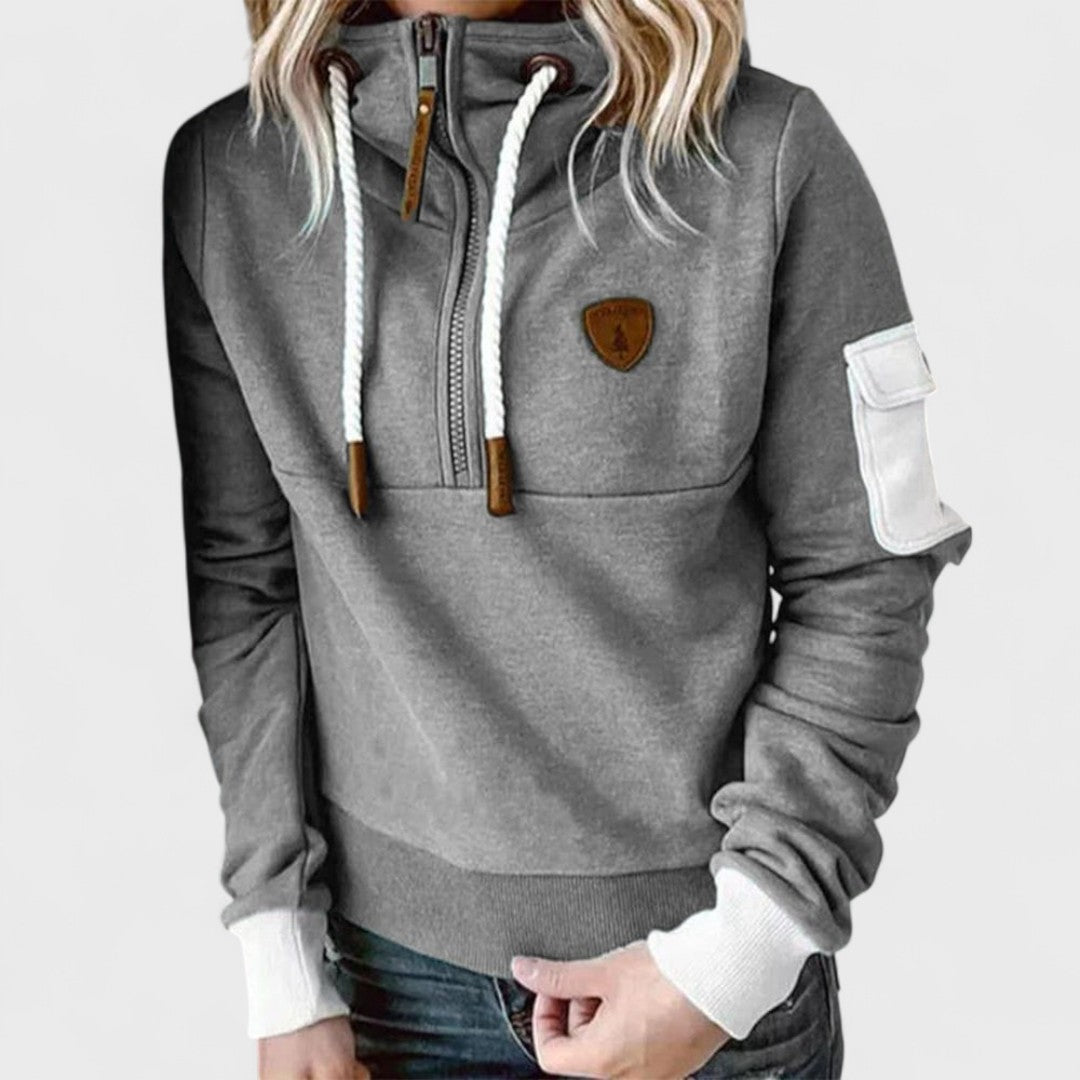 Dana | Women's Funnel Neck Hoodie – Drawstring High Collar Pullover Sweatshirt