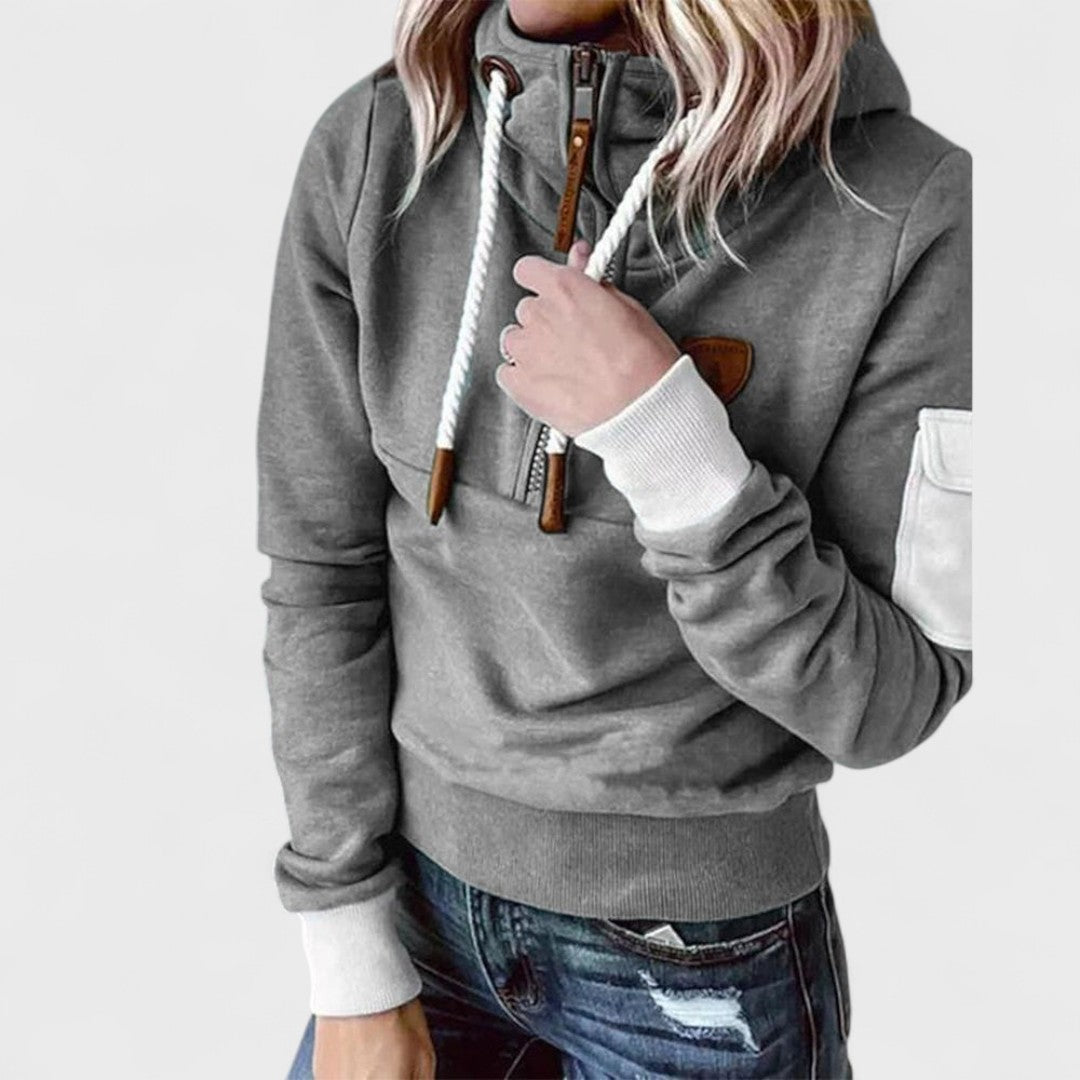 Dana | Women's Funnel Neck Hoodie – Drawstring High Collar Pullover Sweatshirt