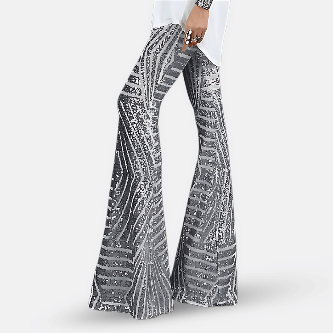 Daphne – Women's Sequin Flare Pants – High-Waisted Bell Bottoms with Lining