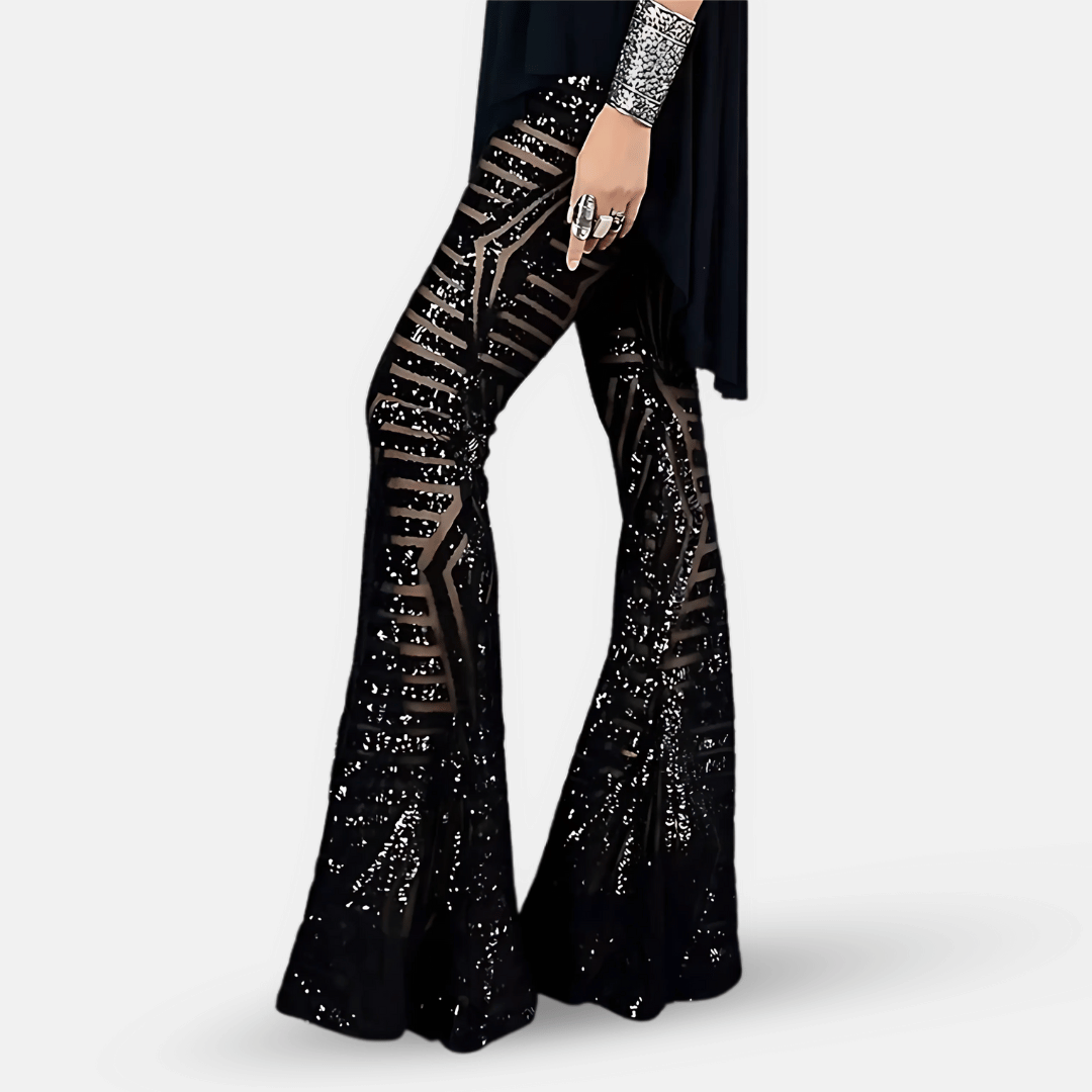 Daphne – Women's Sequin Flare Pants – High-Waisted Bell Bottoms with Lining