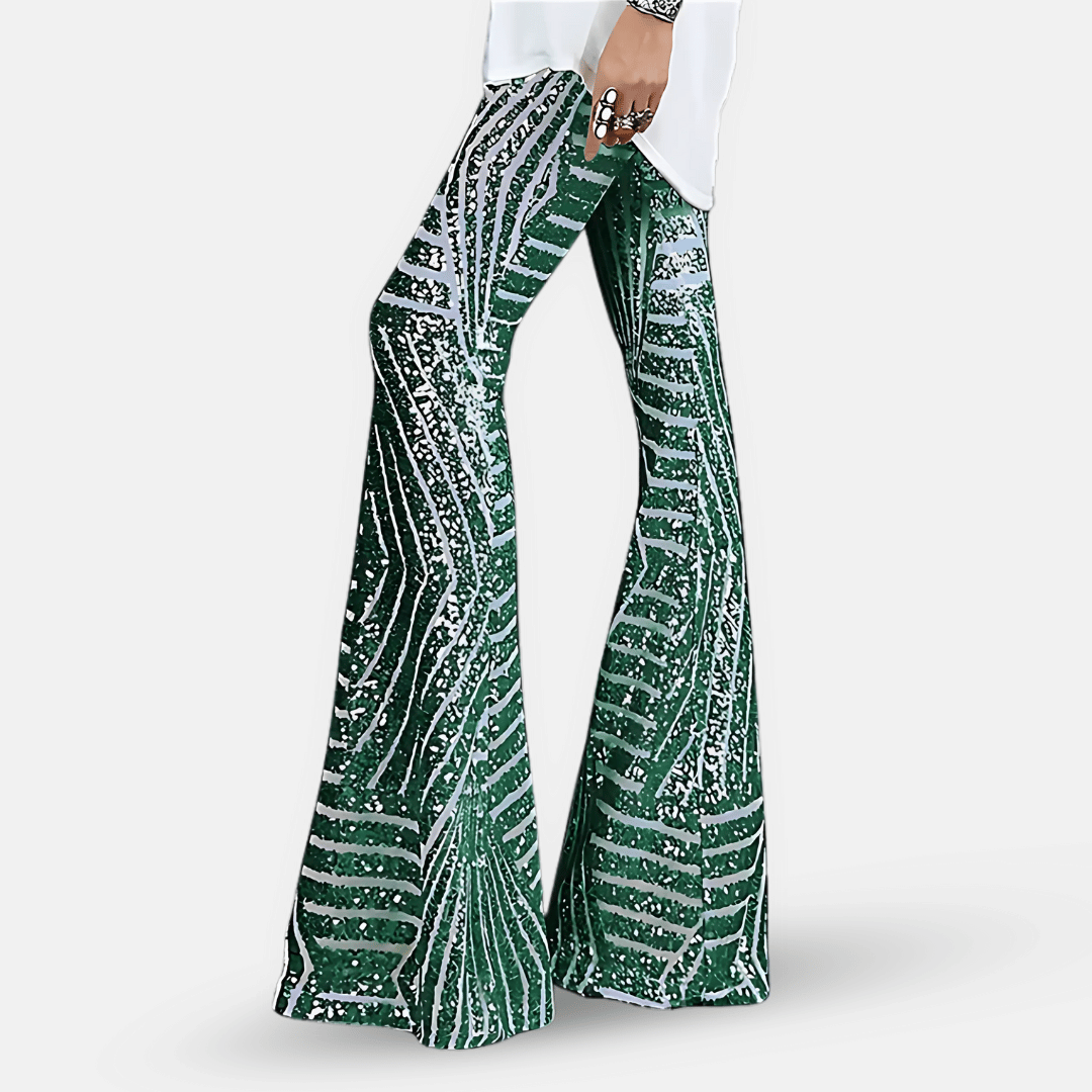 Daphne – Women's Sequin Flare Pants – High-Waisted Bell Bottoms with Lining