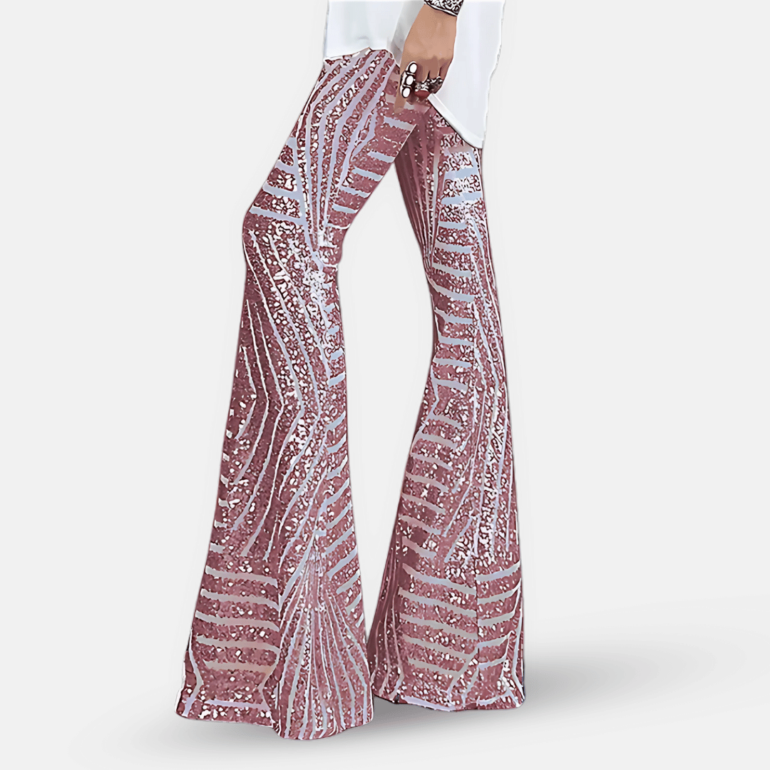 Daphne – Women's Sequin Flare Pants – High-Waisted Bell Bottoms with Lining