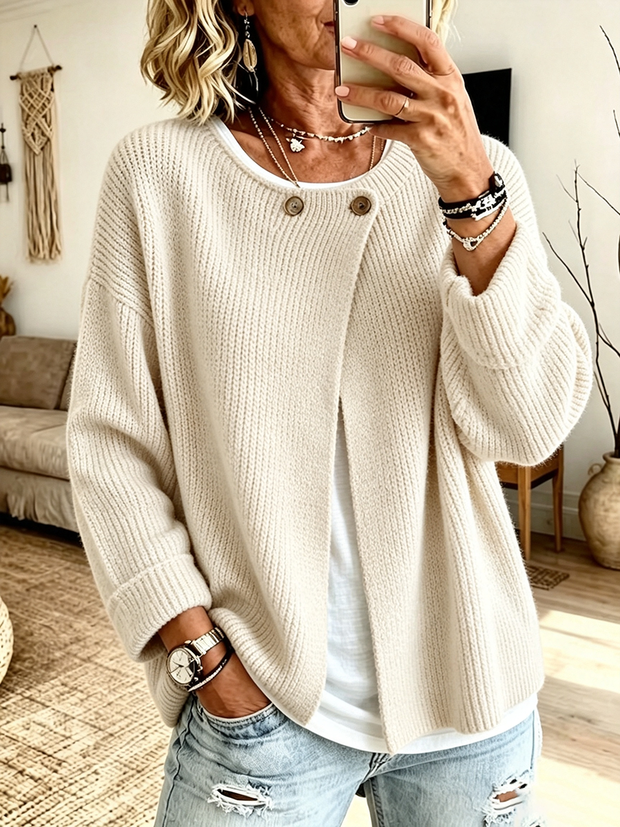 Women's Ribbed Knit Cardigan – Asymmetric Wrap Front
