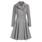 Deborah | Women's Double-Breasted Fit-and-Flare Coat – Notched Lapels, Pleated Skirt – Gray