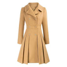Deborah | Women's Double-Breasted Fit-and-Flare Coat – Notched Lapels, Pleated Skirt – Camel