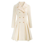 Deborah | Women's Double-Breasted Fit-and-Flare Coat – Notched Lapels, Pleated Skirt – Cream