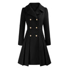 Deborah | Women's Double-Breasted Fit-and-Flare Coat – Notched Lapels, Pleated Skirt – Black