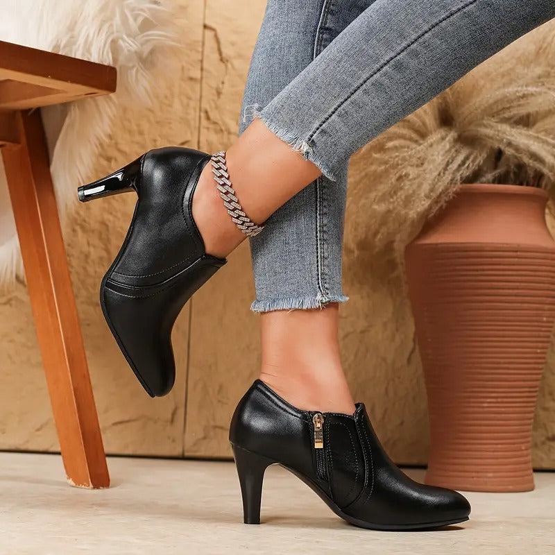 Della | Women's Block Heel Ankle Boots – Leather-Look, Cushioned Support