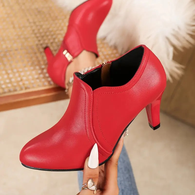 Della | Women's Block Heel Ankle Boots – Leather-Look, Cushioned Support