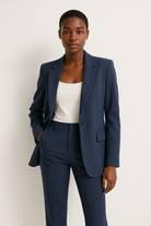 Diana | Women's Longline Blazer and Straight-Leg Pants Set – Navy Pantsuit – Navy