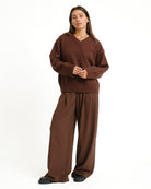 Dolores | Women's Relaxed V-Neck Sweater – Soft Knit Pullover, Ribbed Trims, Brown