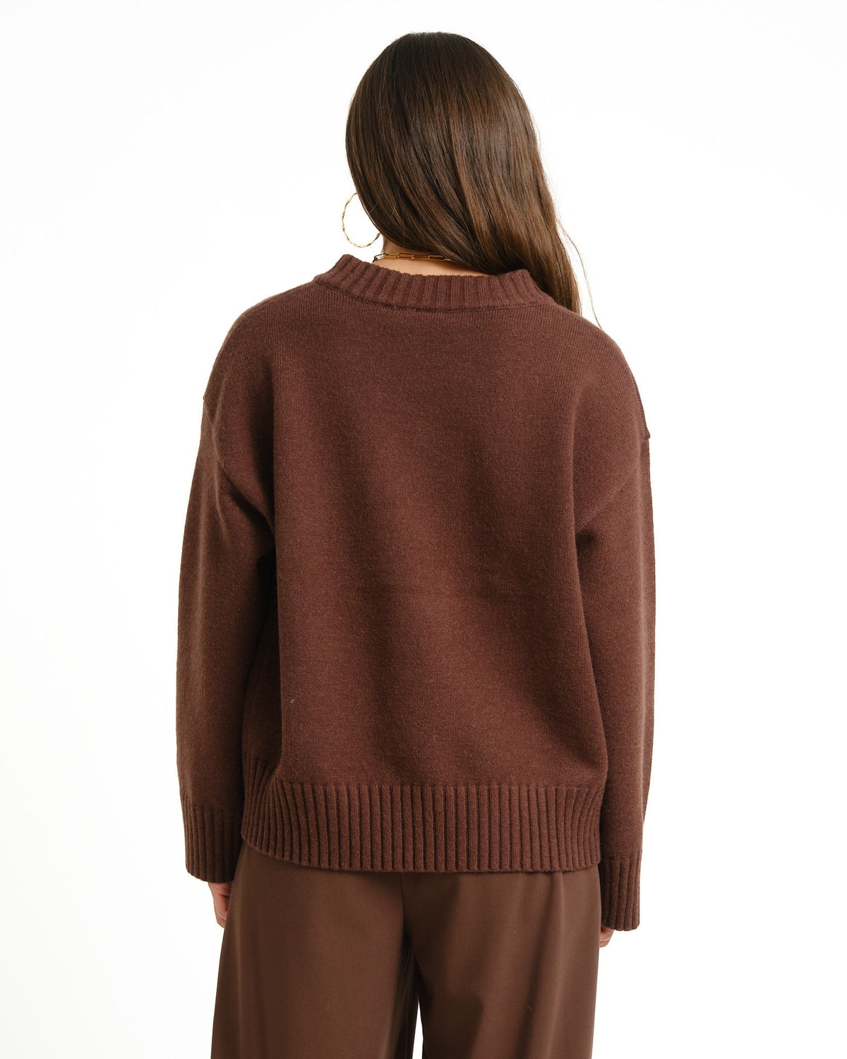Dolores | Women's Relaxed V-Neck Sweater – Soft Knit Pullover, Ribbed Trims, Brown