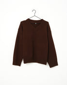 Dolores | Women's Relaxed V-Neck Sweater – Soft Knit Pullover, Ribbed Trims, Brown