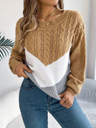 Noreen | Women's Color-Block Cable Knit Sweater – Round Neck