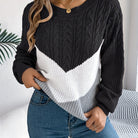 Noreen | Women's Color-Block Cable Knit Sweater – Round Neck