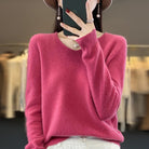 Elena | Women's V-Neck Wool-Feel Sweater – Lightweight Long Sleeve Knit Pullover – Rose Red