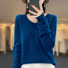 Elena | Women's V-Neck Wool-Feel Sweater – Lightweight Long Sleeve Knit Pullover – Navy