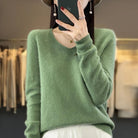 Elena | Women's V-Neck Wool-Feel Sweater – Lightweight Long Sleeve Knit Pullover – Army Green