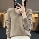 Elena | Women's V-Neck Wool-Feel Sweater – Lightweight Long Sleeve Knit Pullover – Camel