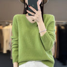 Elena | Women's V-Neck Wool-Feel Sweater – Lightweight Long Sleeve Knit Pullover – Light Green