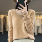 Elena | Women's V-Neck Wool-Feel Sweater – Lightweight Long Sleeve Knit Pullover – Khaki