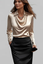 Elise – Women's Draped Long Sleeve Blouse – Fluid Fabric, Elegant Neckline
