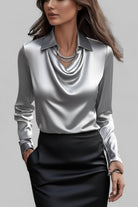 Elise – Women's Draped Long Sleeve Blouse – Fluid Fabric, Elegant Neckline