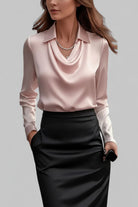 Elise – Women's Draped Long Sleeve Blouse – Fluid Fabric, Elegant Neckline