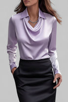Elise – Women's Draped Long Sleeve Blouse – Fluid Fabric, Elegant Neckline
