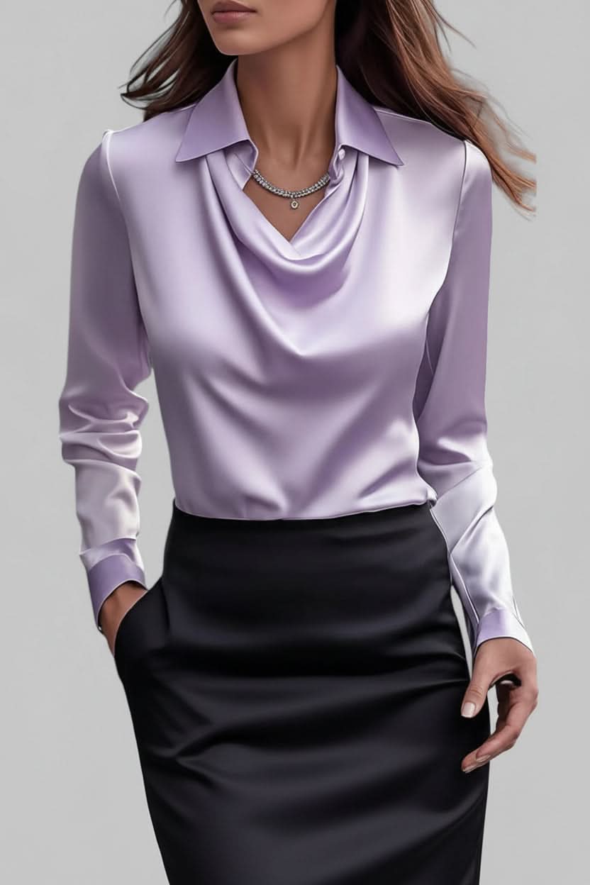 Elise – Women's Draped Long Sleeve Blouse – Fluid Fabric, Elegant Neckline