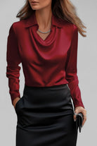 Elise – Women's Draped Long Sleeve Blouse – Fluid Fabric, Elegant Neckline