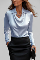 Elise – Women's Draped Long Sleeve Blouse – Fluid Fabric, Elegant Neckline
