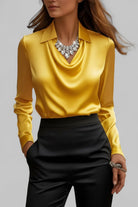 Elise – Women's Draped Long Sleeve Blouse – Fluid Fabric, Elegant Neckline