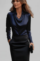 Elise – Women's Draped Long Sleeve Blouse – Fluid Fabric, Elegant Neckline