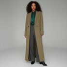Eliza | Women's Long Tailored Coat – Single Button Mid-Calf Overcoat, Lined – Khaki