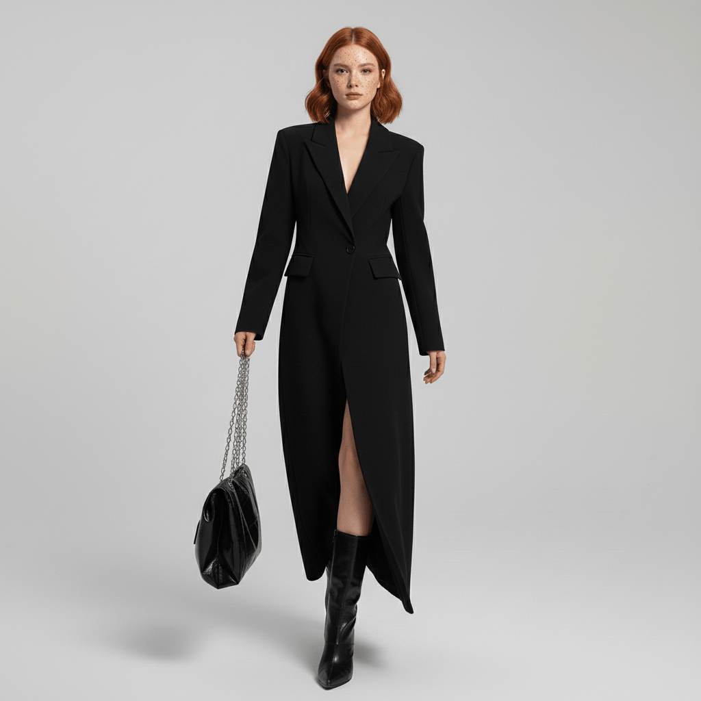 Eliza | Women's Long Tailored Coat – Single Button Mid-Calf Overcoat, Lined