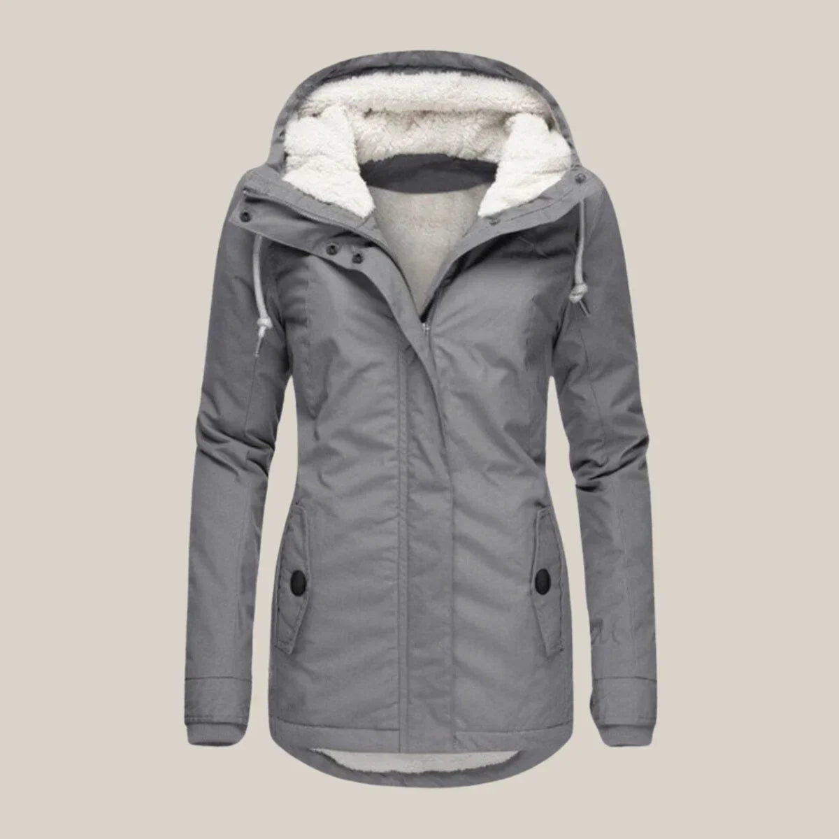 Elsie | Women's Sherpa Lined Quilted Jacket with Hood – Warm Winter Coat – Gray