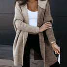 Emmy | Women's Hooded Longline Open-Front Cardigan – Two-Tone Knit, Ribbed Sleeves
