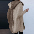 Emmy | Women's Hooded Longline Open-Front Cardigan – Two-Tone Knit, Ribbed Sleeves