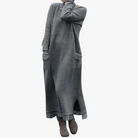 Esme | Women's Turtleneck Maxi Sweater Dress – Long Sleeves, Side Slits, Pockets – Grey