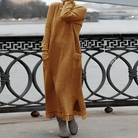 Esme | Women's Turtleneck Maxi Sweater Dress – Long Sleeves, Side Slits, Pockets – Orange