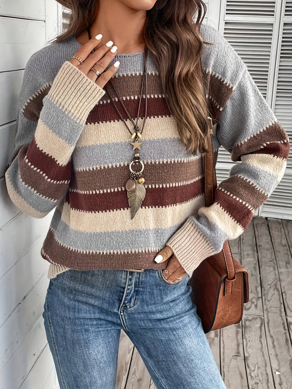 Delphine | Women's Striped Crewneck Sweater – Multicolor Knit