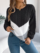 Noreen | Women's Color-Block Cable Knit Sweater – Round Neck